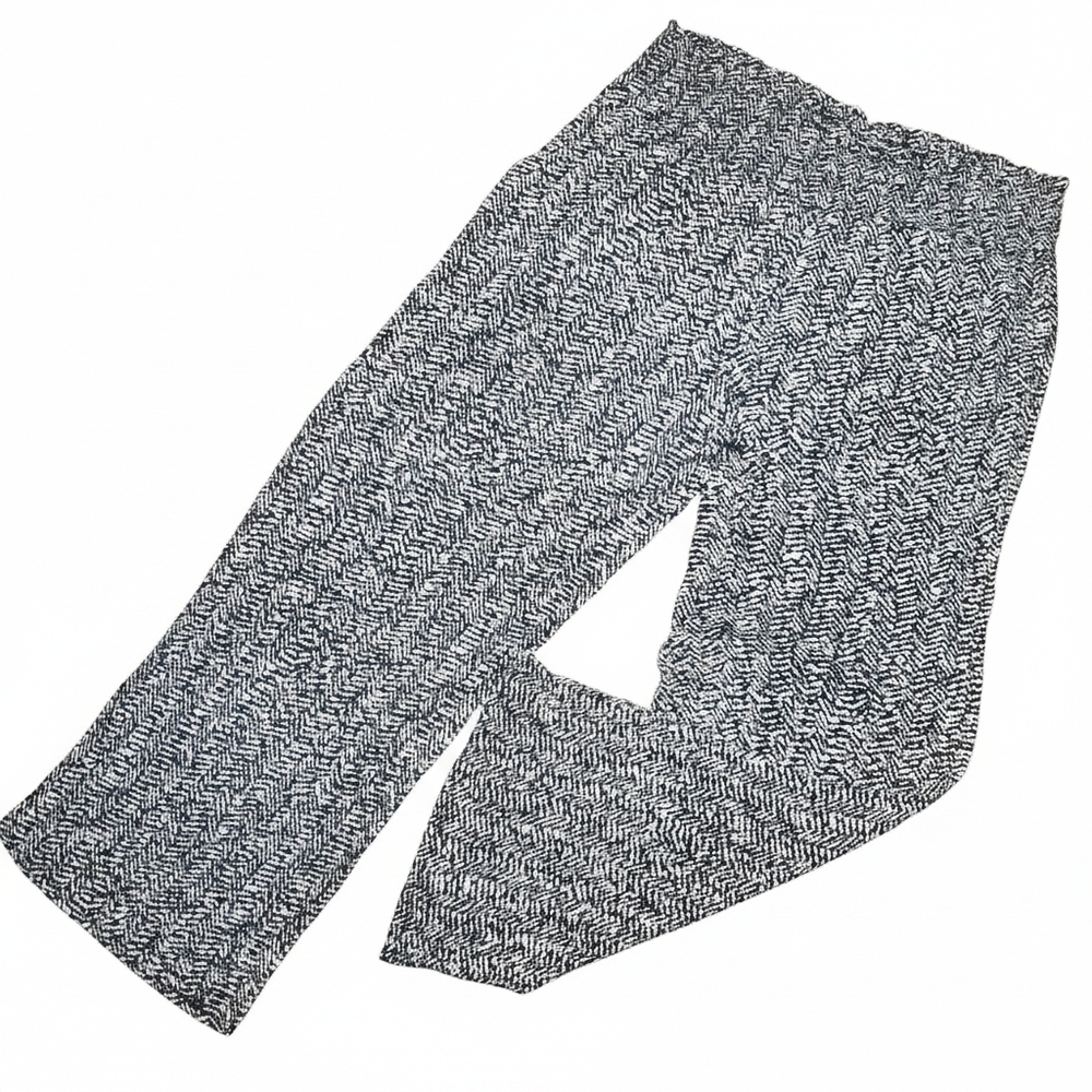 Three Dots Size L Pants Pilazzo Wide Leg Black White Herringbone Flowy Stretchy